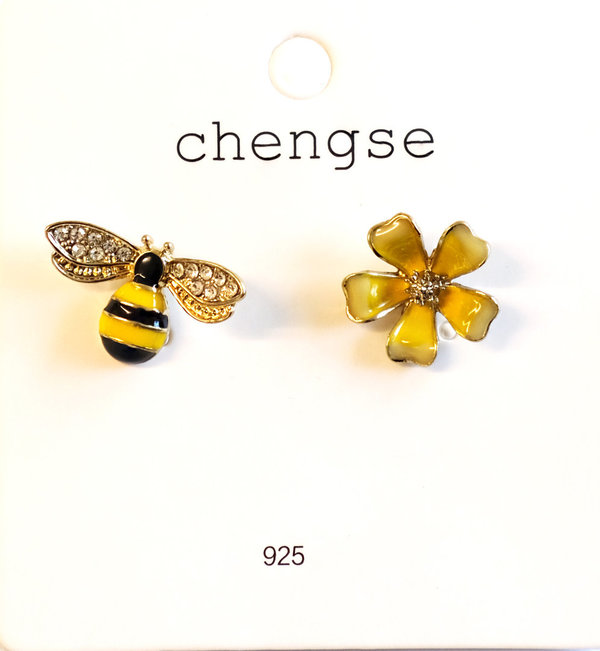 Ohrstecker Ohrringe Modeschmuck Biene mit Steinchen und Blume