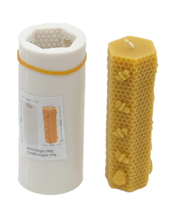 Kerzengießform aus Silikon für Bienenwachs und Kerzenwachs Bienenmotiv Stumpenkerze Wabenkerze groß